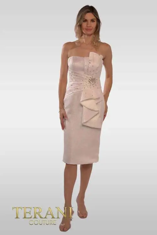 Terani Couture 241C2320 Metallic Jacquard Strapless Dress