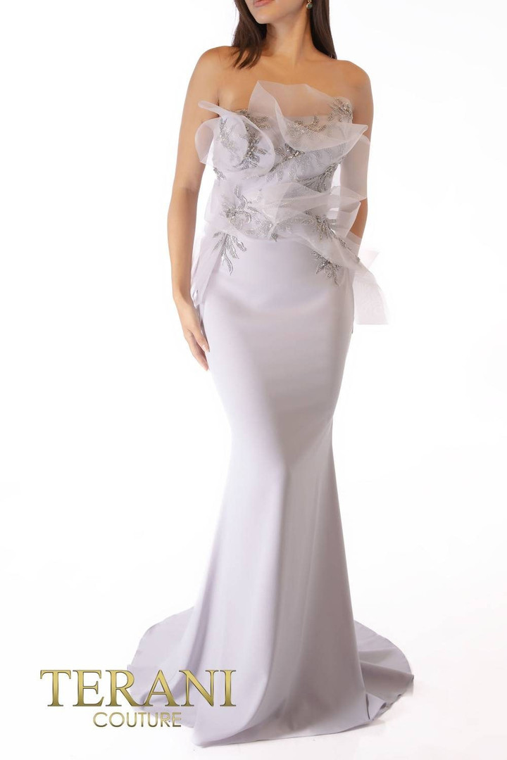 Terani Couture 241E2473 Stretch Crepe Strapless Long Dress