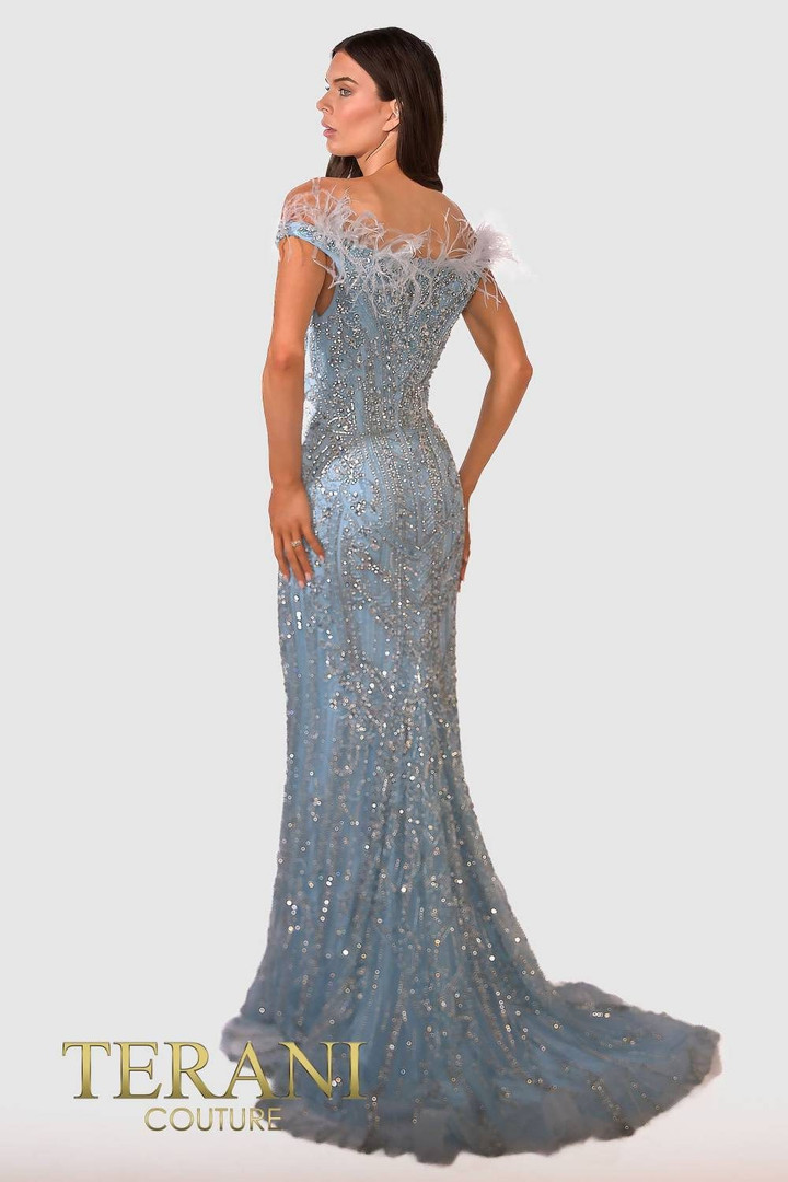 Terani Couture 241GL2606 Plunging V-Neck Sleeveless Dress