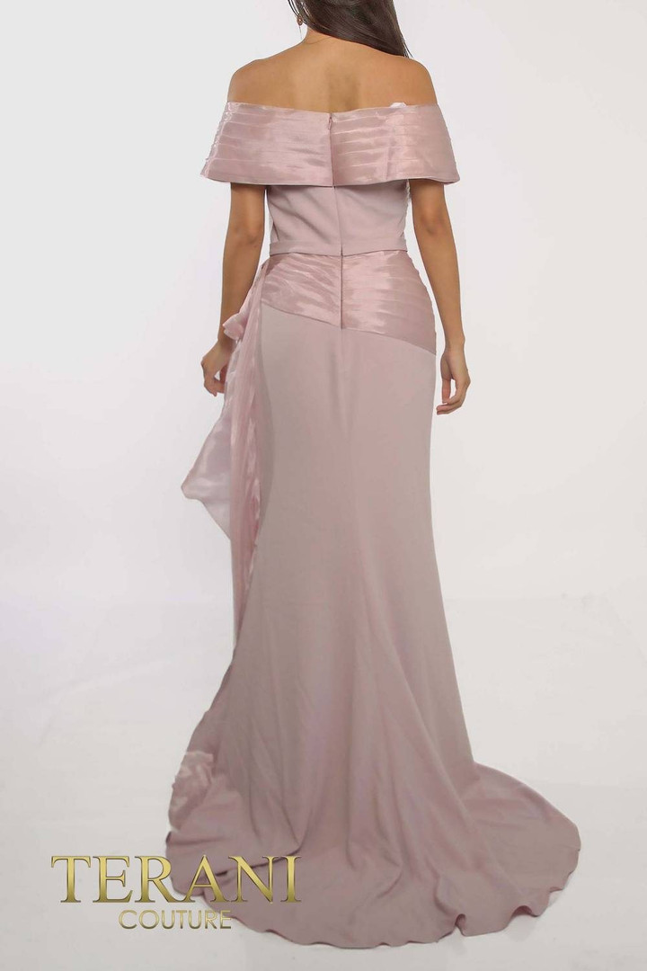 Terani Couture 241M2703 Chiffon Off-Shoulder Neck Long Dress