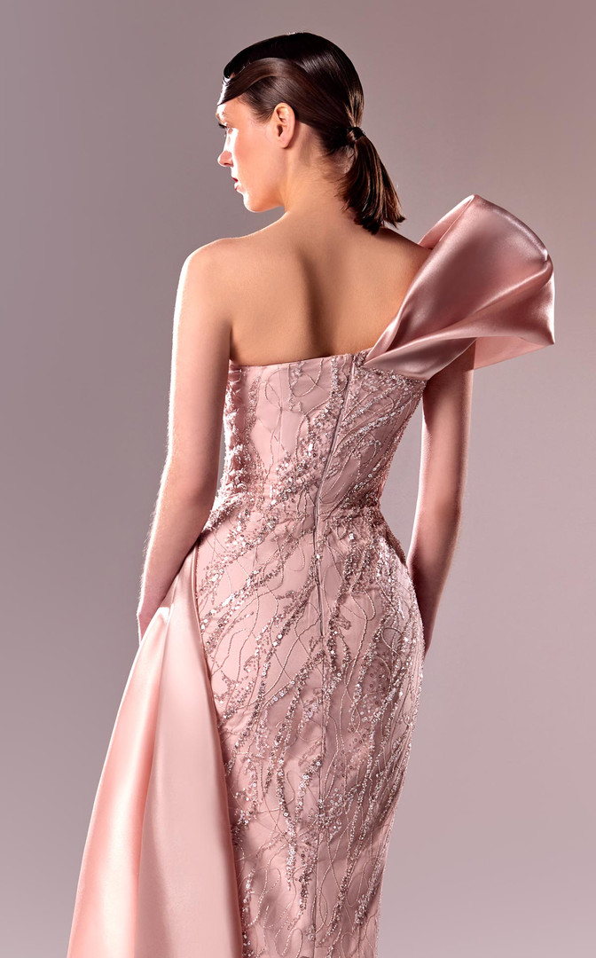 MNM Couture G1631 Satin Beaded Lace Draped Organdie Gown