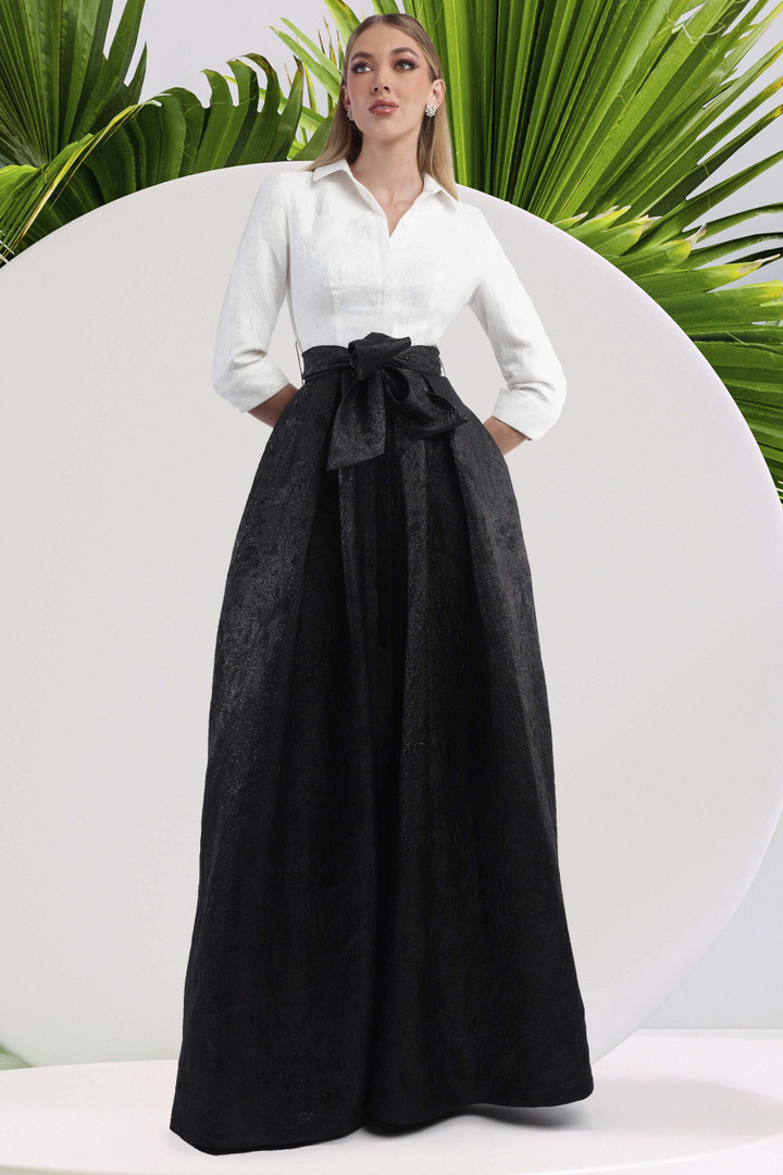 Janique 24988 Long Sleeves Shirt Coller Neck Long Gown