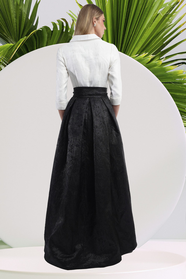 Janique 24988 Long Sleeves Shirt Coller Neck Long Gown