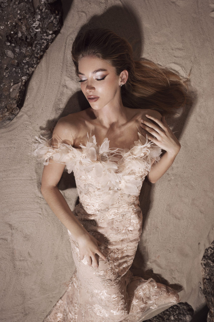 Janique W3015 Floral Embroidery Off-shoulder Mermaid Gown