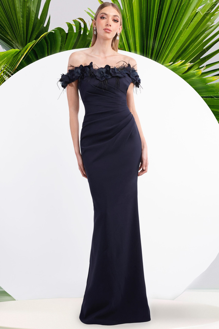 Janique W3016 Embodiment Off-shoulder Floral Appliques Gown