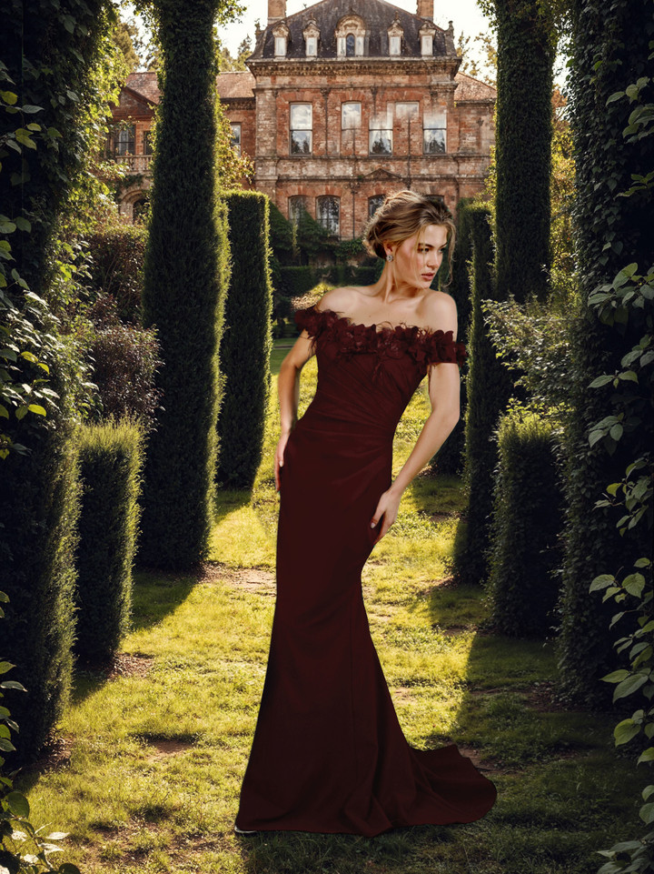 Janique W3016 Embodiment Off-shoulder Floral Appliques Gown