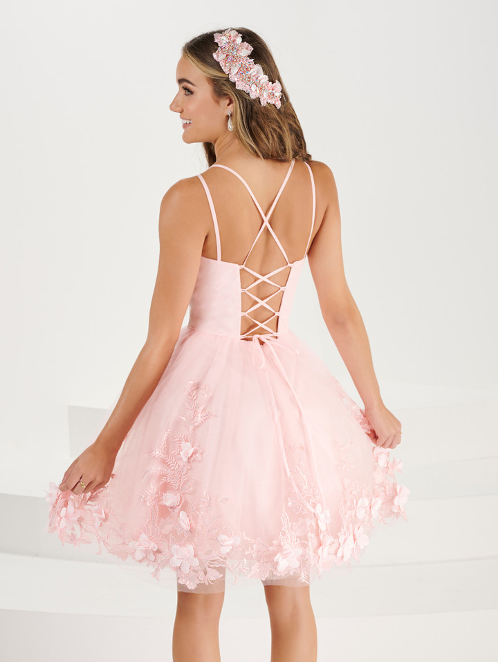 Damas 52451 Glitter Tulle Spaghetti Strap Sleeve Short Dress