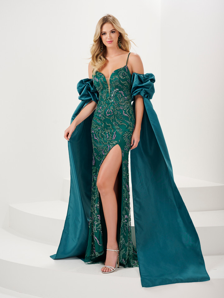 Panoply 14155 Sequins Spaghetti Strap Sleeve Long Gown