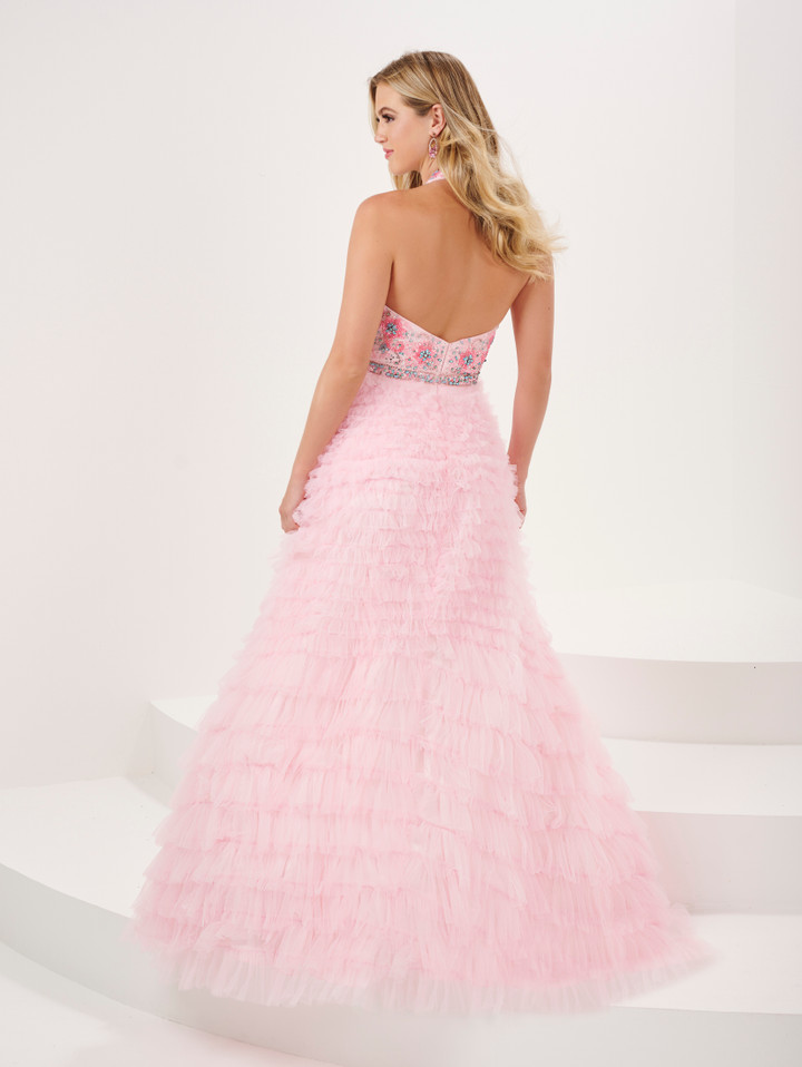 Panoply 14190 Beaded Tulle Sleeveless Halter Long Gown