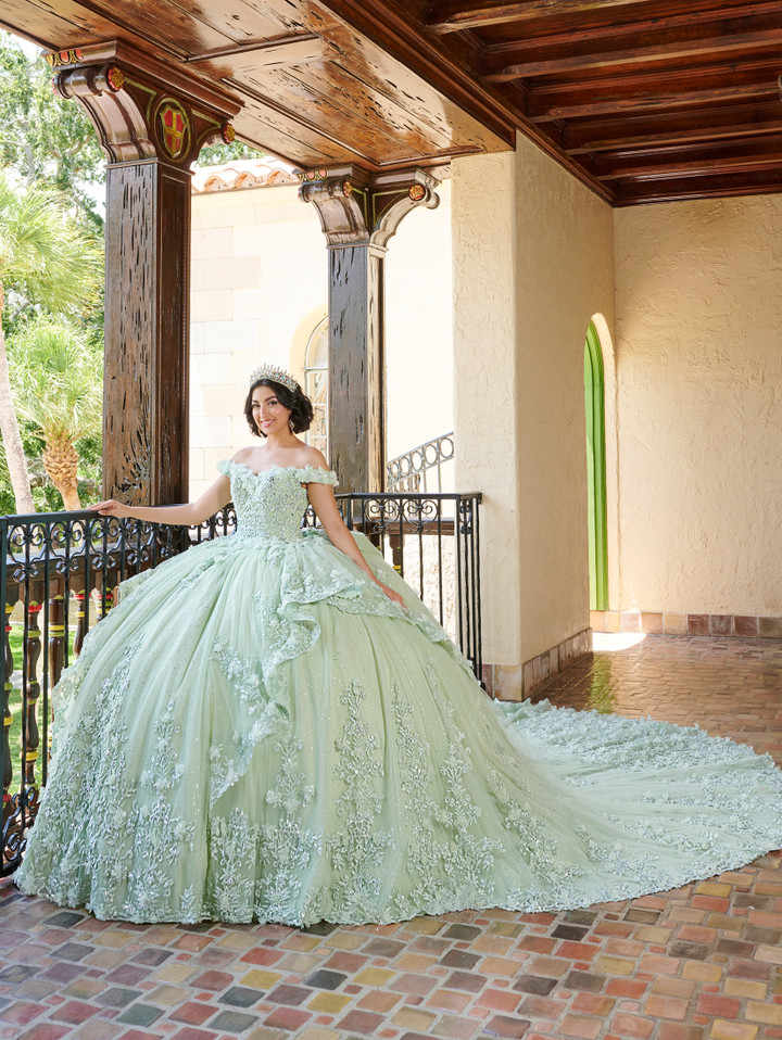 Quinceanera 26080 Lace Tulle Off Shoulder Sleeve Ball Gown