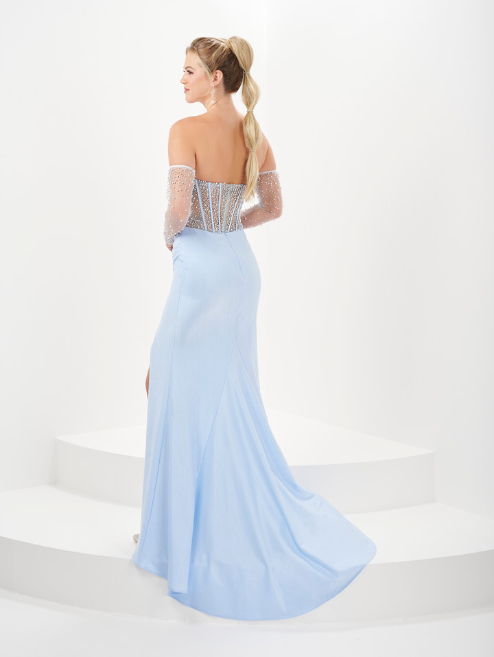 Tiffany Designs 16050 Pearl Embellished Mesh Long Dress