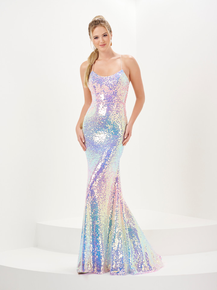 Tiffany Designs 16051 Ombre Sequins Scoop Neck Long Dress