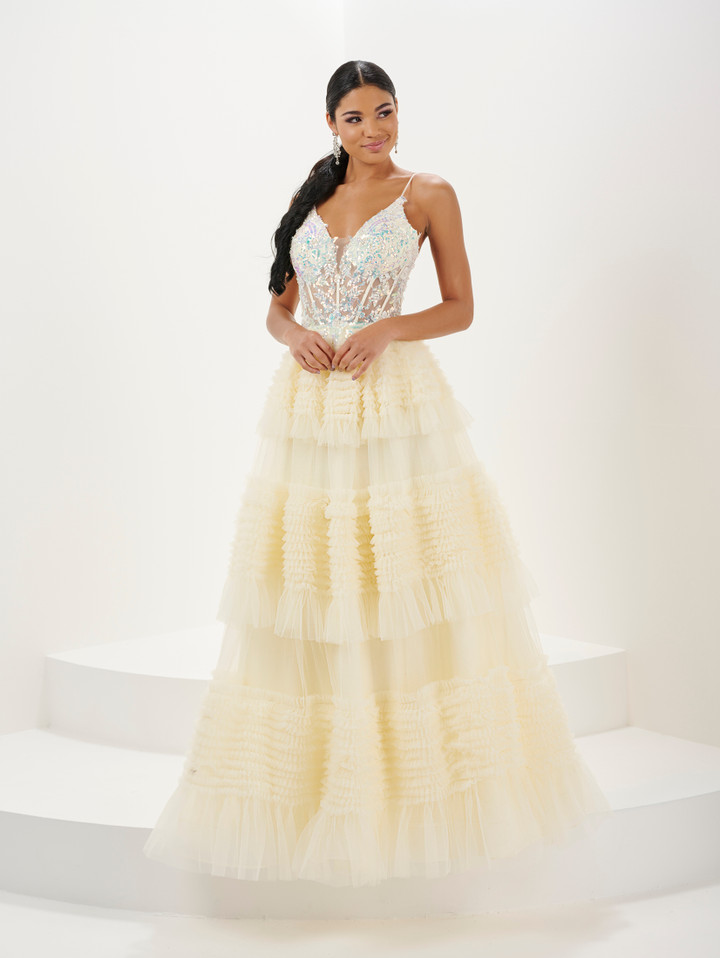 Tiffany Designs 16054 Sequin Tulle V-neck Long Ball Gown