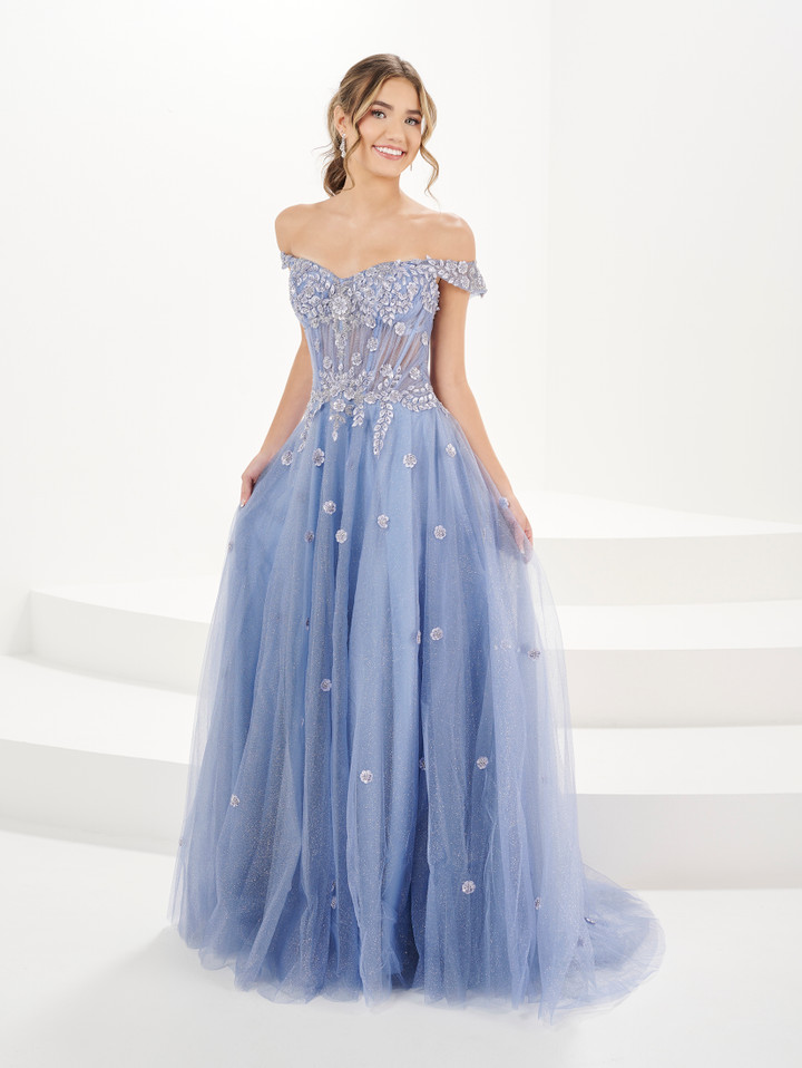 Tiffany Designs 16064 3D Floral Sparkle Tulle Long Dress