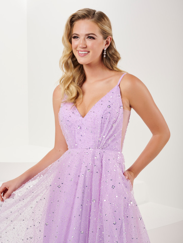 Tiffany Designs 16066 Airy Embellished Tulle Long Dress