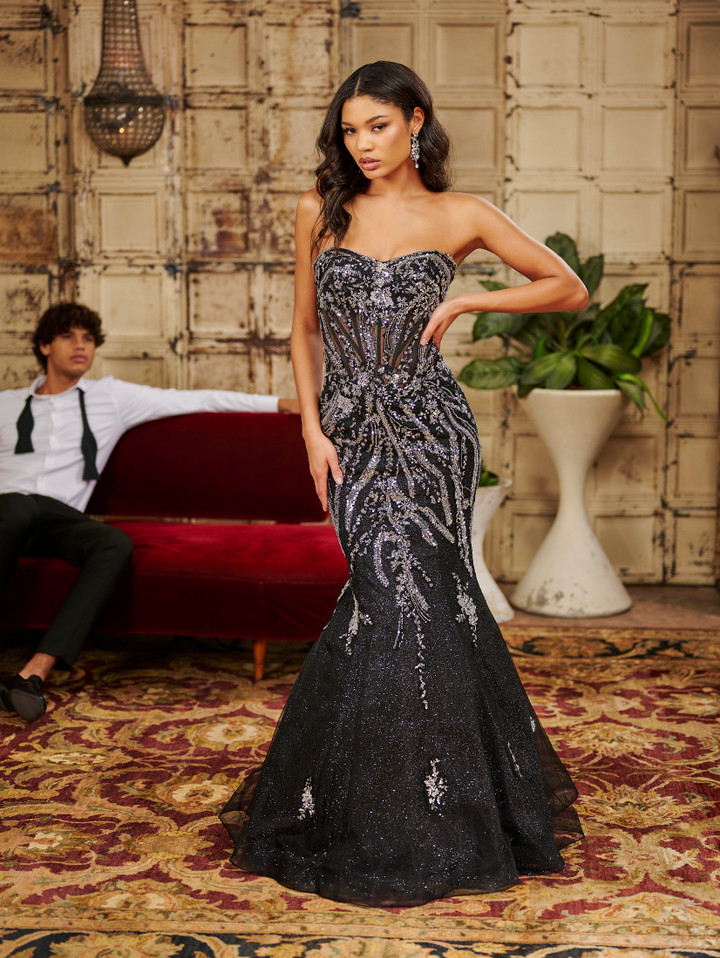 Tiffany Designs 16074 Beaded Floral Tulle Long Ball Gown