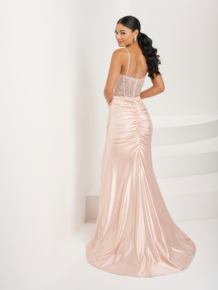 Tiffany Designs 16078 Floral Embellished Tulle Long Dress