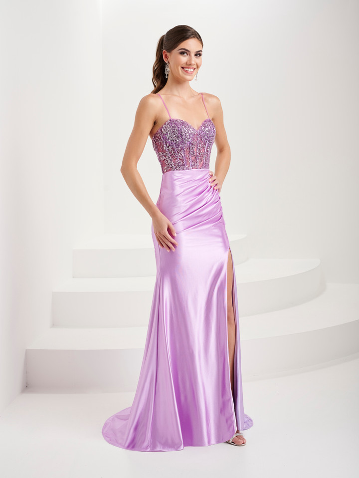 Tiffany Designs 16078 Floral Embellished Tulle Long Dress