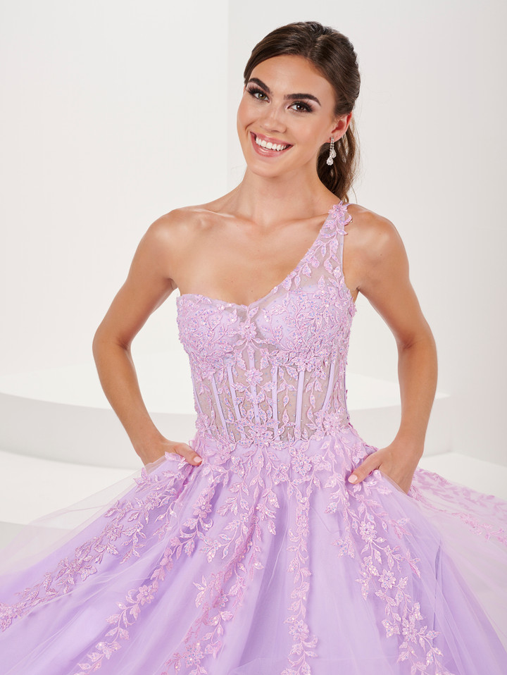 Tiffany Designs 16096 Embellished One Shoulder Long Dress