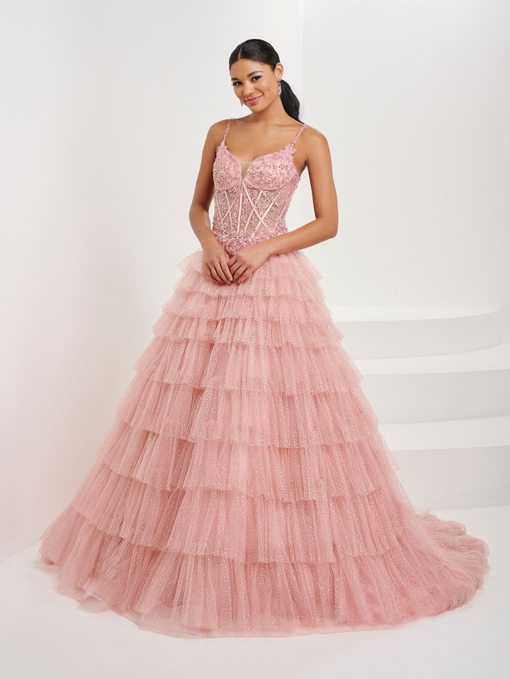 Tiffany Designs 16099 Embellished Sparkle Tulle Long Dress