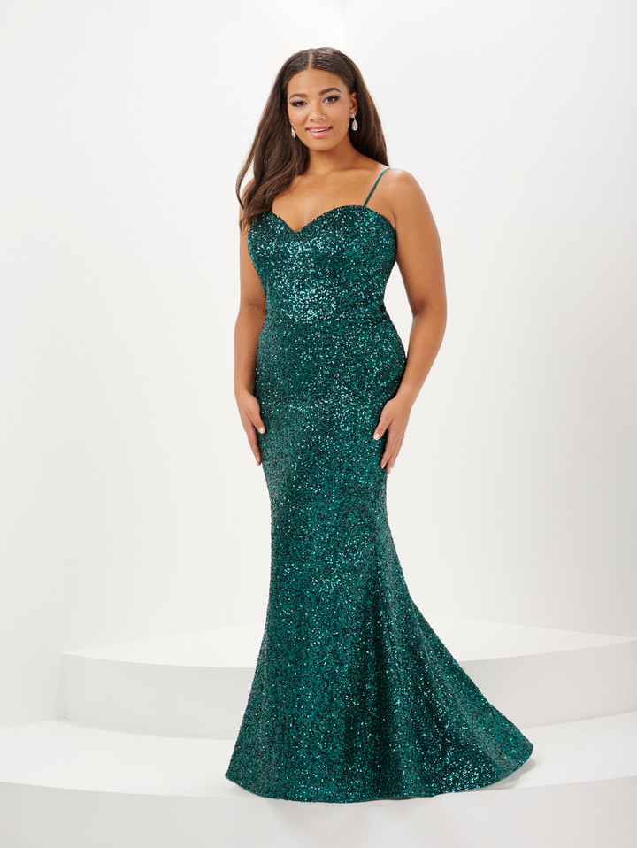 Tiffany Love 16121 Linear Drapey Sequin Trumpet Long Dress