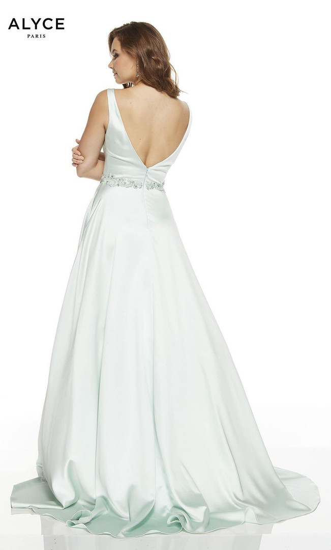 Alyce Paris 1422 Plunging Neck Beaded Luminous Satin Dress