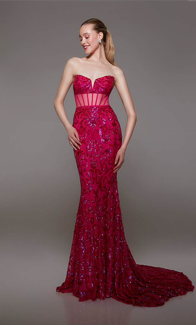 Alyce Paris 1787 Sequins Strapless Sheer Top Long Dress