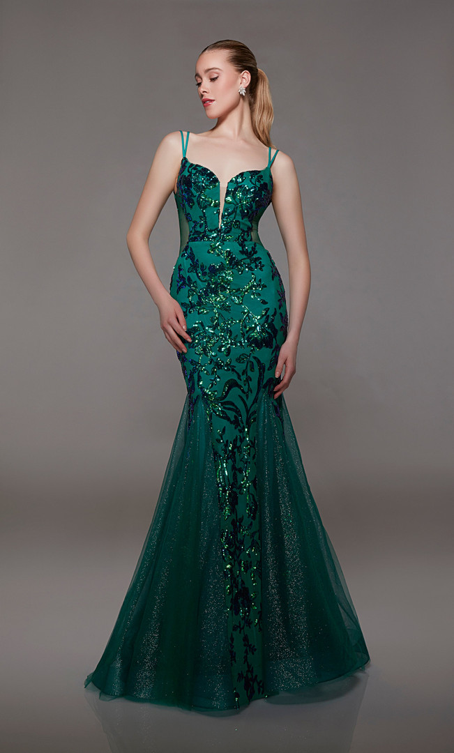 Alyce Paris 1803 Sequins Plunging Neckline Formal Dress
