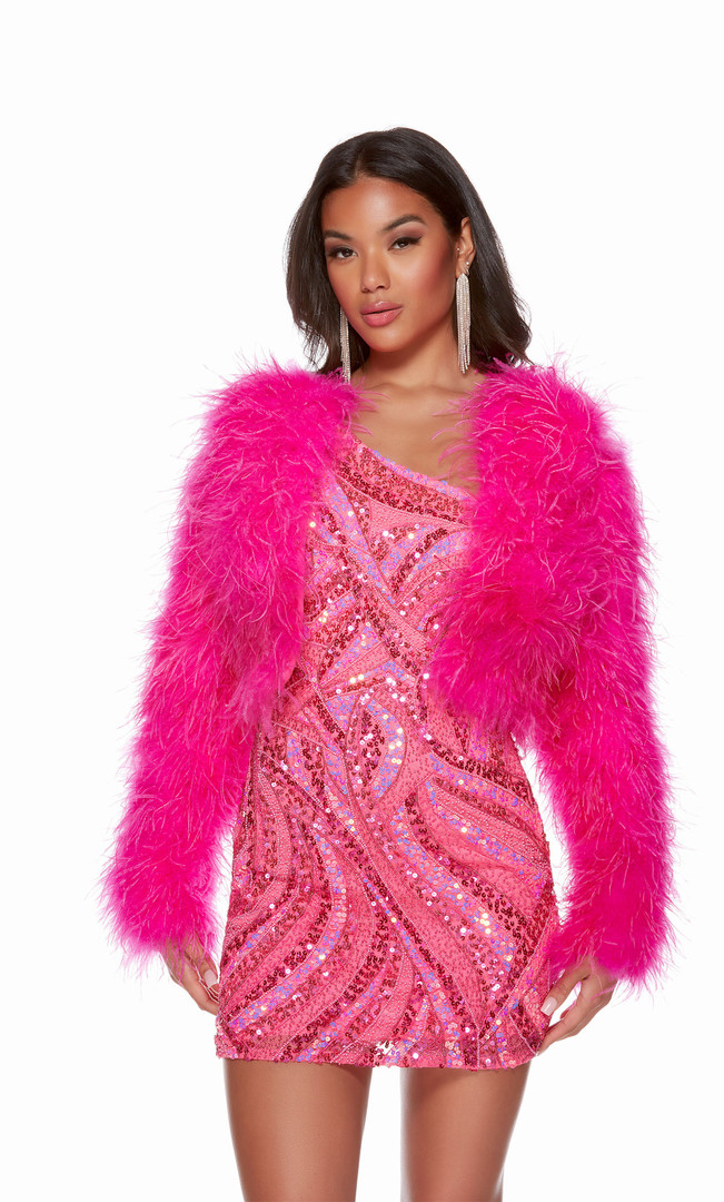 Alyce Paris 700 Feathers Neon Cropped Formal Short Jacket