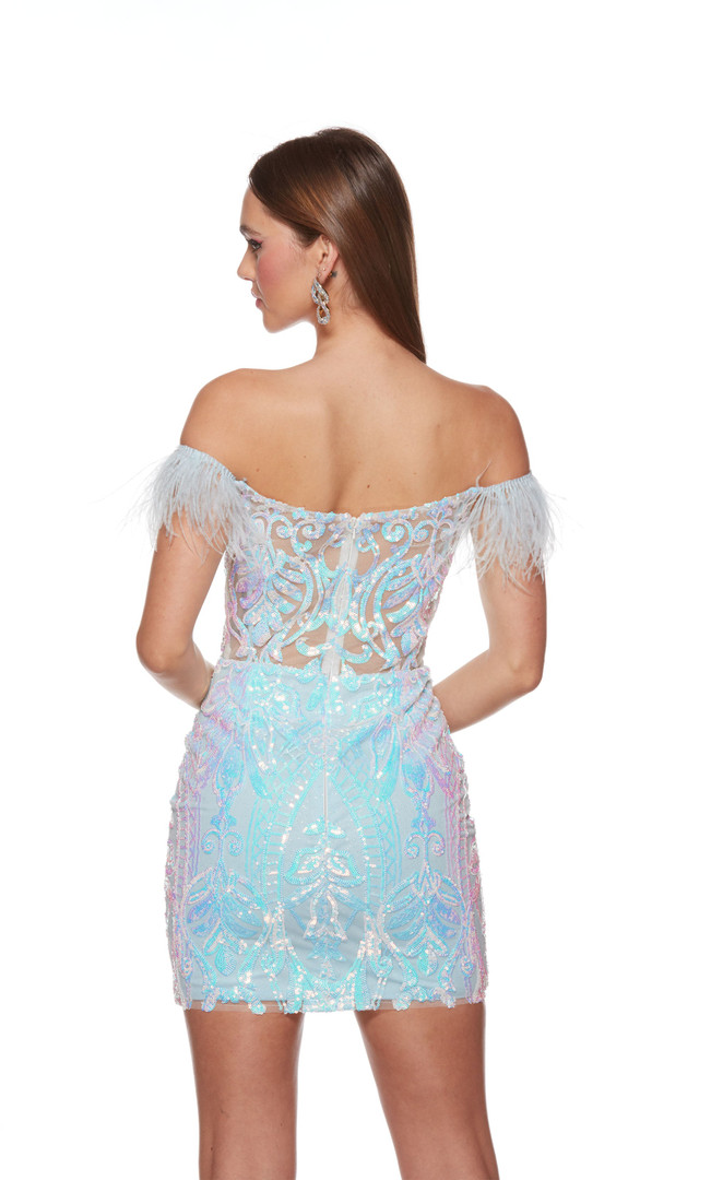 Alyce Paris 4651 Sequins Feathers Off Shoulder Short Dress