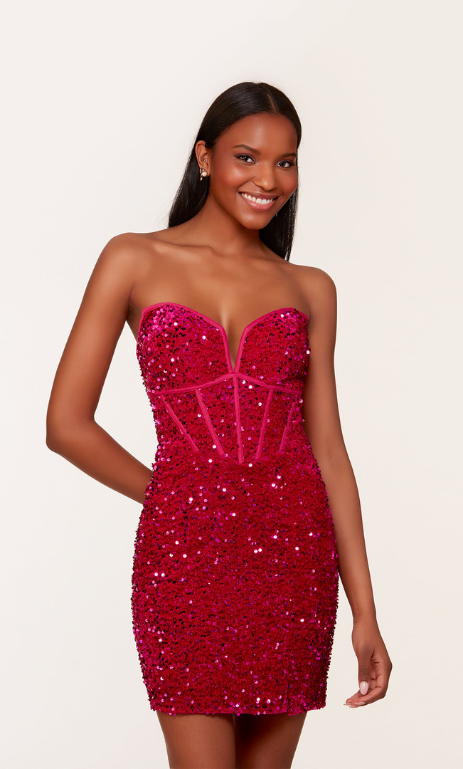 Alyce Paris 4745 Plush Sequin Strapless Straight Short Dress