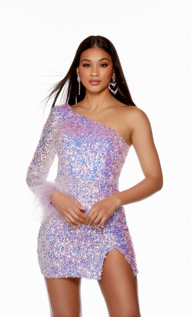 Alyce Paris 4752 Sequins Feathers One Shoulder Short Dress