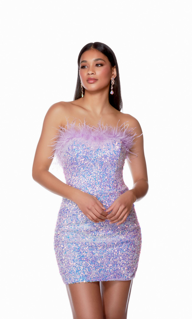 Alyce Paris 4767 Feathers Strapless Straight Short Dress
