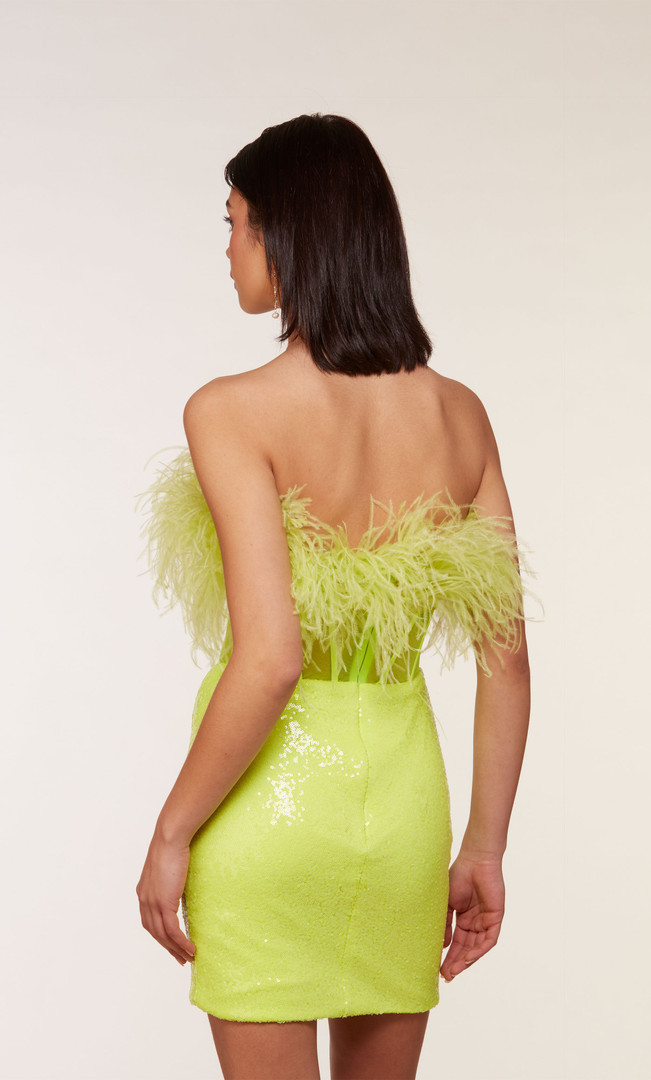 Alyce Paris 4799 Sequins Feathers Strapless Short Dress