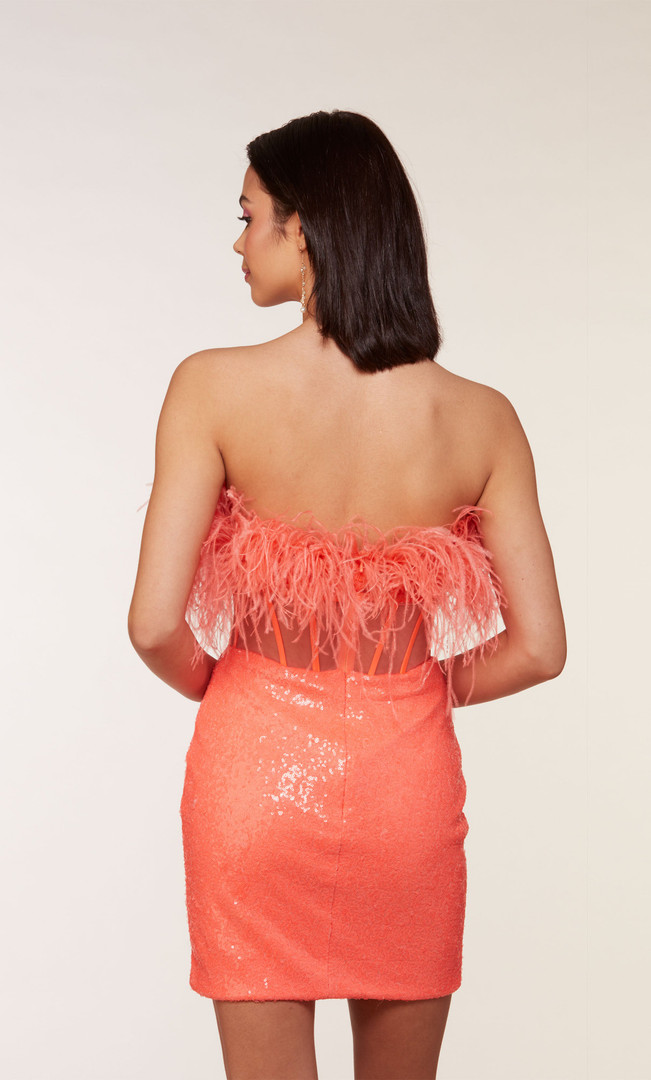 Alyce Paris 4799 Sequins Feathers Strapless Short Dress