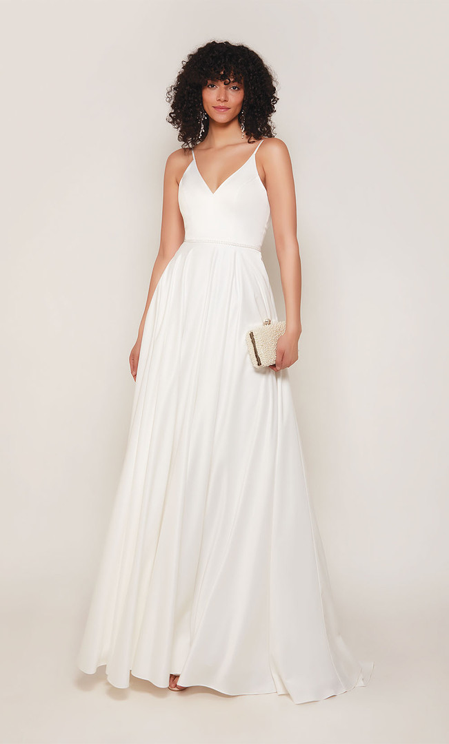 Alyce Paris 7089 Satin V-neck V-Shaped Back Wedding Dress