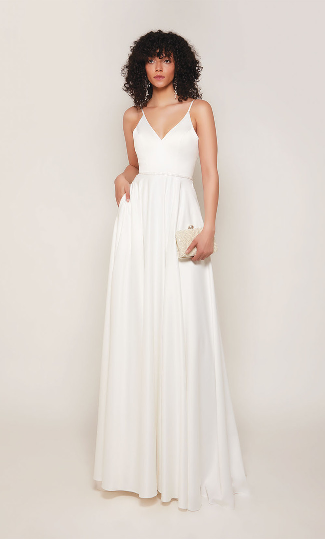Alyce Paris 7089 Satin V-neck V-Shaped Back Wedding Dress