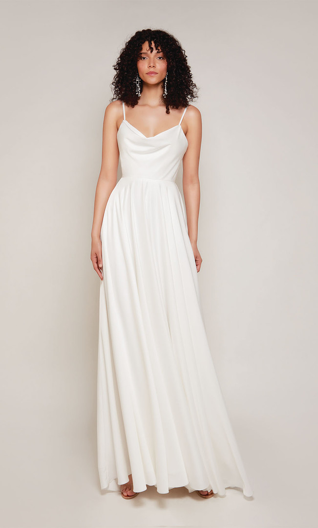 Alyce Paris 7100 Perfect Satin Cowl Neck Long Wedding Dress