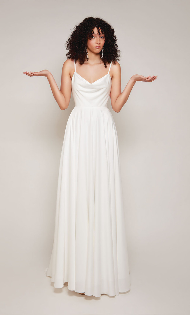 Alyce Paris 7100 Perfect Satin Cowl Neck Long Wedding Dress