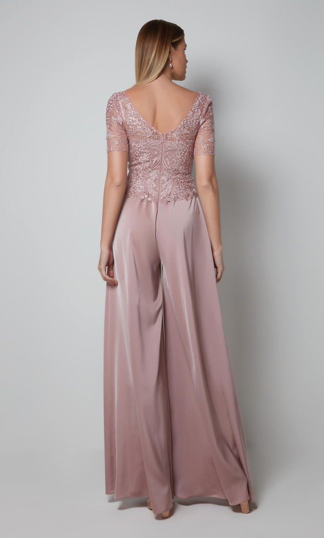 Alyce Paris 27564 V-neck Lace Bodice Wide Leg Jumpsuit