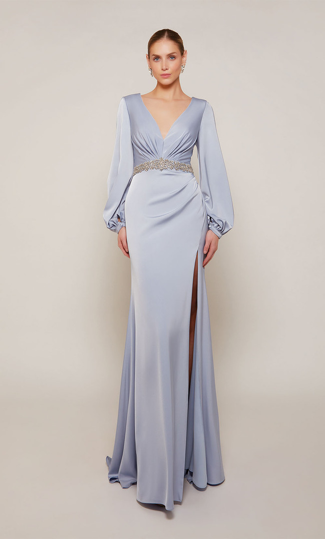 Alyce Paris 27696 Satin V-neck Long Sleeve Straight Dress