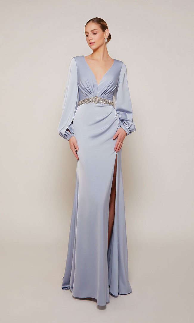 Alyce Paris 27696 Satin V-neck Long Sleeve Straight Dress