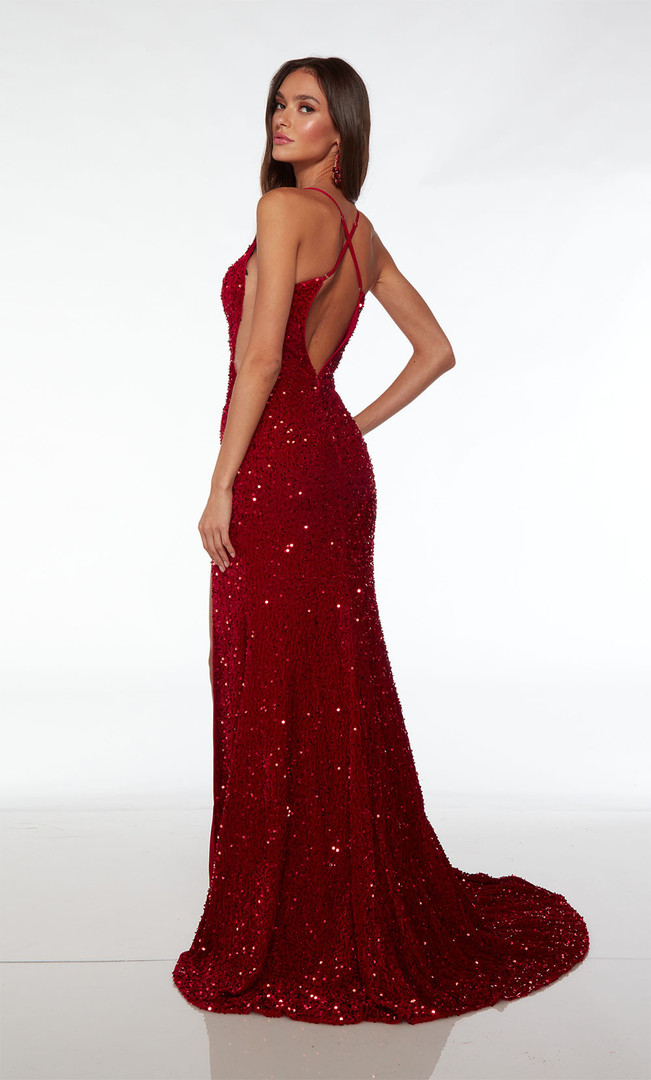 Alyce Paris 61484 Plush Sequins Plunging Neck Long Dress