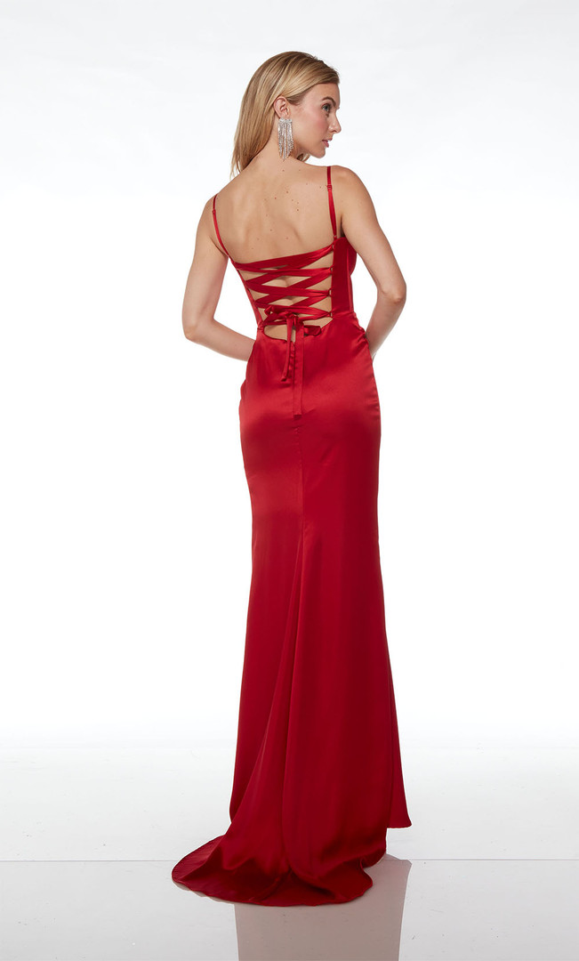 Alyce Paris 61485 Satin Plunging Neck Straight Long Dress