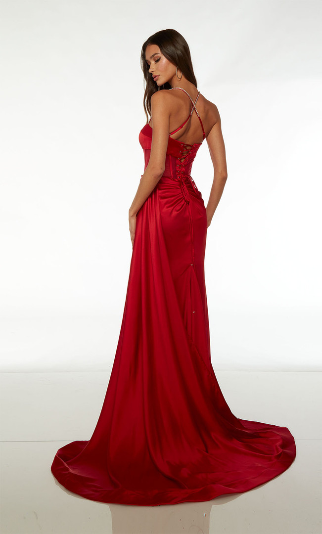 Alyce Paris 61486 Satin Plunging Neck Straight Long Dress