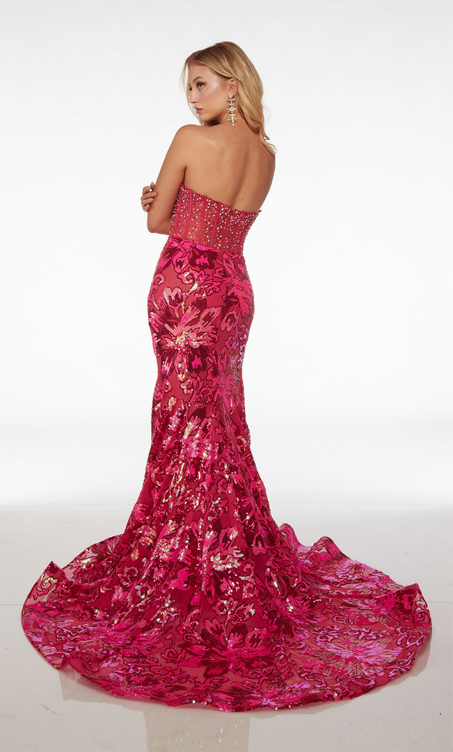 Alyce Paris 61507 Sequined Flowers Strapless Corset Dress