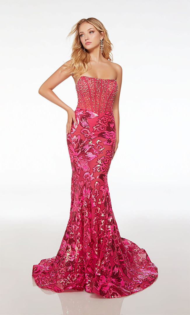 Alyce Paris 61507 Sequined Flowers Strapless Corset Dress