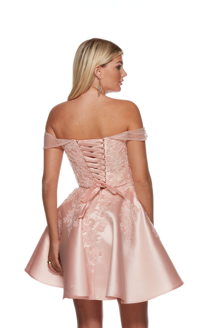 Alyce Paris 3128 Mikado-Lace Off Shoulder A-line Short Dress