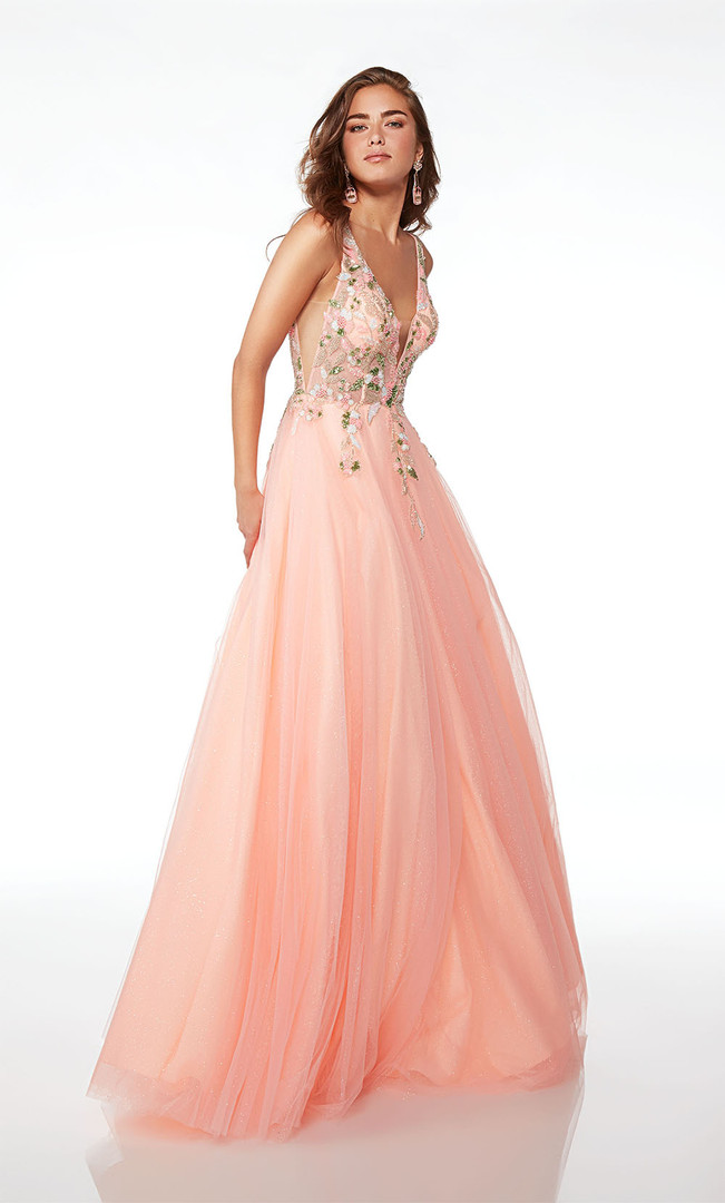 Alyce Paris 61559 Hand Beaded Glitter Tulle V-Neck Dress