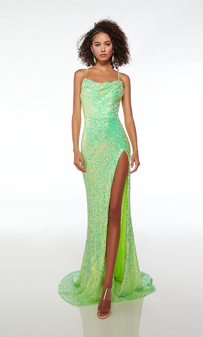 Alyce Paris 61588 Sequins Cowl Neckline Fit N Flare Dress